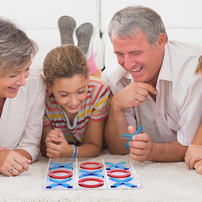 Set of 2 Acrylic Tic Tac Toe and 4 in a Row Game Classic Board Outdoor Games for Adults and Family Table Games Strategy Board Games for Living Room Table Guest Room Decor(Red and Blue)