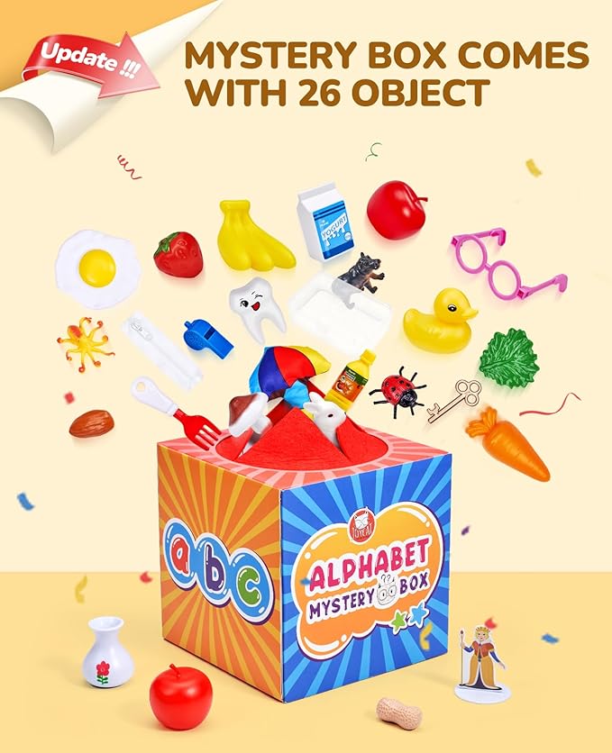 JoyCat Mystery Alphabet Box for Kids 26 PCS Letters Sorting Matching Game Activities Letter Sounds Fine Motor Learning Toys for Preschool Kindergarten Classroom - Easter Basket Stuffers Gifts