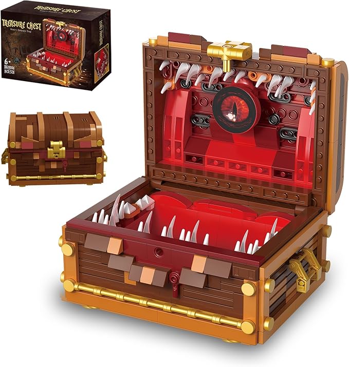 Mimic Chest Building Sets, Monster Dice Storage Box that Holds Up to 3 Polyhedral Dice Sets. Ideal for Dragons Board Game Gifts for Adults and Kids, Compatible with Lego Sets, 531pcs
