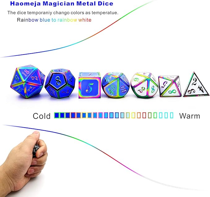 HAOMEJA Color Changing Temperature Metal DND dice kit, D&D dice Set Role Playing Dice Dungeons and Dragons Blue Transition White