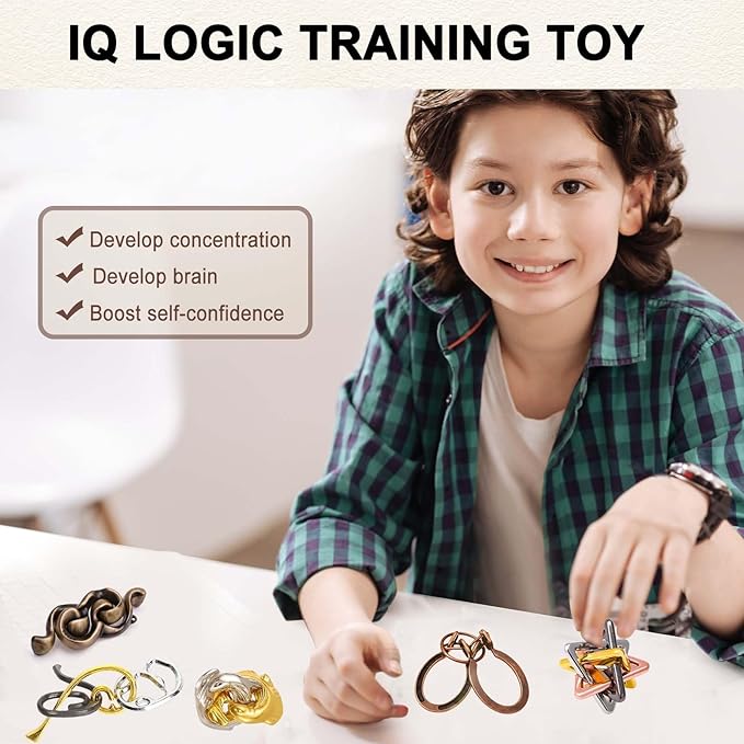 9 PCS Puzzles Metal Brain Teaser Puzzle Logic Metal Puzzle for Adult Lock Puzzles Gift for Adults Teenagers Kids