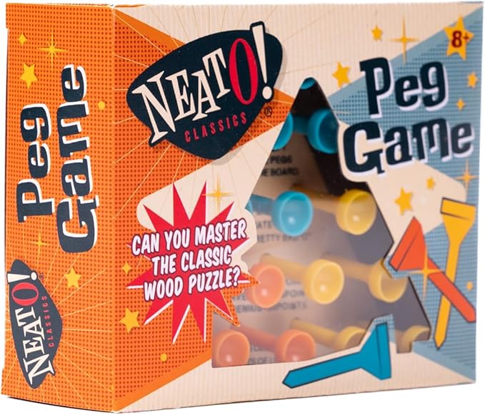 Neato Wood Toys Bundle – Includes Classic Wooden Peg Game, Jacob's Ladder Puzzle, Pick-Up Sticks, and Bounce-Back Paddle Ball – Fun Retro Games for Kids & Adults – Perfect for Travel & Family Play