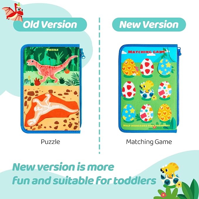 Busy Board Montessori Toys for 3 4 Year Old Boys & Girls Birthday Gifts, Educational Activity Sensory Board Preschool Learning Toys for Toddlers, Travel Toys for Airplane Car (Dinosaur)