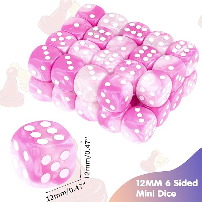 36 Pieces 12mm 6 Sided Mini Dice Set,Two Colours D6 Game Dice Set,6 Sided Standard Game Dice for Board Games Dice Games Classroom Teaching Dices Game,with Portable Gaming Box(Pink & White)