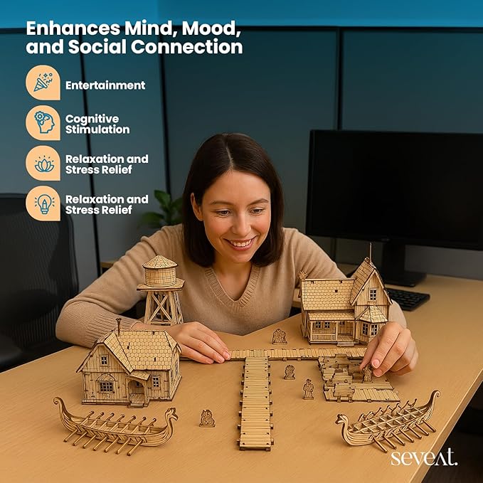 Mechanical 3D Wooden Puzzles, Brain-Teasing Puzzle Game for Every Occasion, Ideal Gifts for Teens and Adults (Viking Fishery)