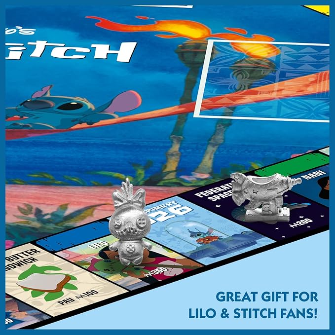 Winning Moves Disney Lilo and Stitch Monopoly Board Game, Embark on an Out of This World Journey with Lilo, Stitch, Nani, Jumba and Many More, Gift for Ages 8 Plus