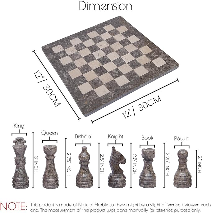 Handmade Marble Chess Set - Oceanic & Virona (12 x 12 Inches) - Chess Sets for Adults - Premium Quality Chess Boards - Fancy Chess Boards