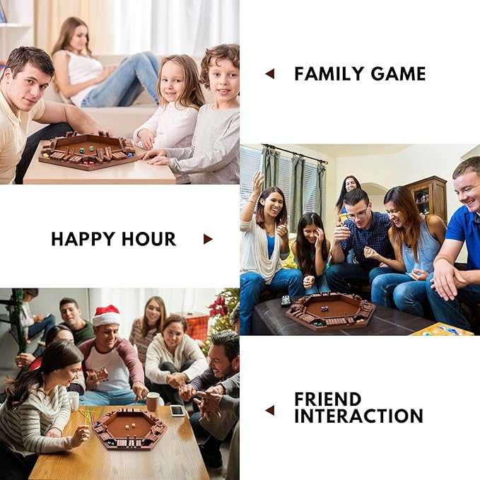 Shut The Box Wood Board Game,2-6 Player Puzzle Game, 16 Dice Educational and Entertaining Classic Tabletop Math Game for Kids