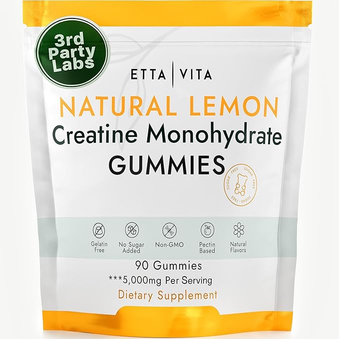Sugar-Free Creatine Monohydrate Gummies 5gram per Serving, Potent Creatine Gummies for Men & Women, Supplement for Muscle Support, Cellular Energy & Cognitive Function, Gluten-Free