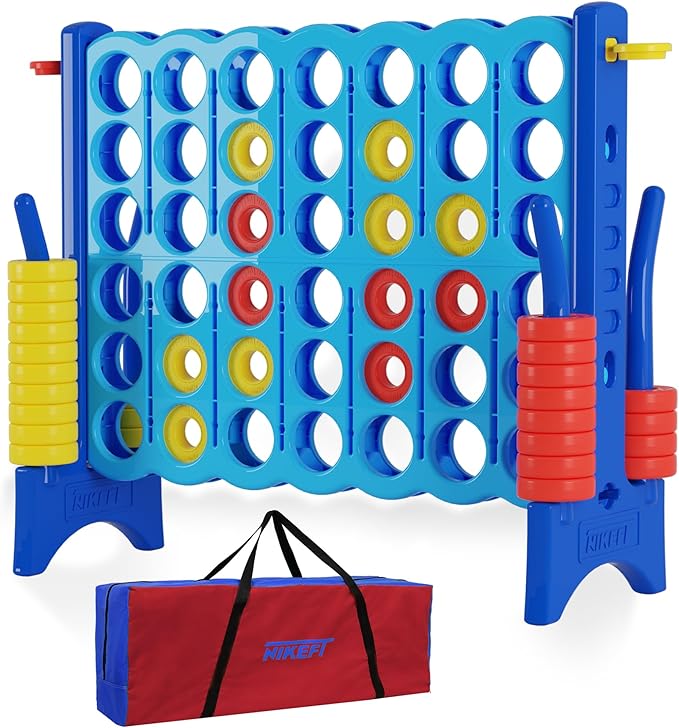 Oversized 4 in a Row Connect Game+Waterproof Carry Bag,Included-4 ft X 3.5 ft Tall,4-to-Score Jumbo with 44 Pieces Rings&Drink Holder,48” Super Size-Indoor&Outdoor Giant 4 Game for Kids&Adults