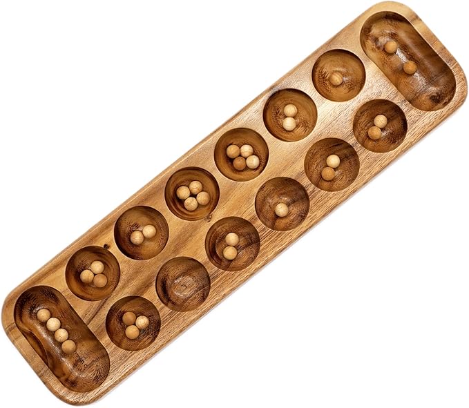 BSIRI Mancala Wooden Board Game - Entertainment for Family, Adults, Teens, Kids. Ideal for Game Night, Drinking. Play with 2 or More People in All Ages