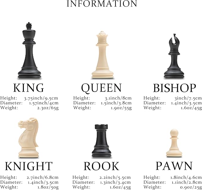 A&A Tournament Chess Set/ 20''x20'' Foldable Silicone Chess Board / 3.75'' King Height Plastic Quadruple Weighted Classic Staunton Pieces/Storage Bag for 6 Years Old - 2 Players