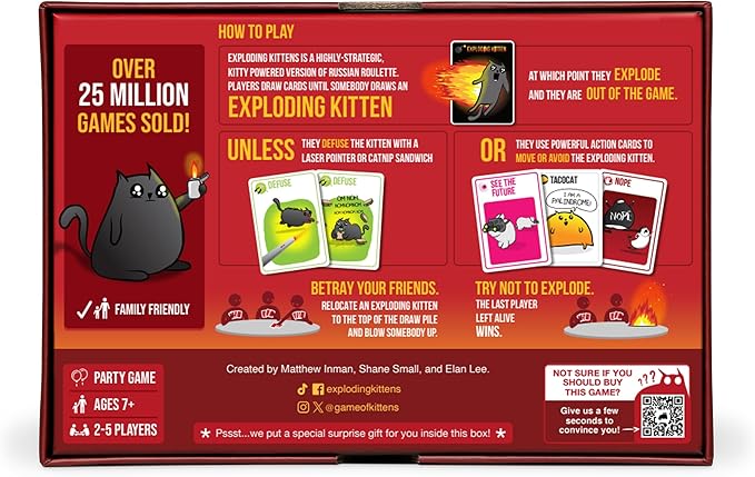 Exploding Kittens Original Edition - Hilarious Game for Family Game Night - Funny Card Games for Ages 7 and Up - 56 Cards - 2-5 Players - 15 Minutes of Play