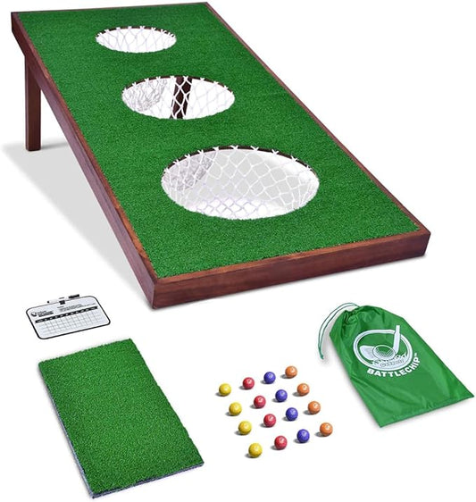 GoSports BattleChip PRO Golf Cornhole Game - Includes 4 ft x 2 ft Chipping Target, 16 Foam Balls, Hitting Mat, and Scorecard