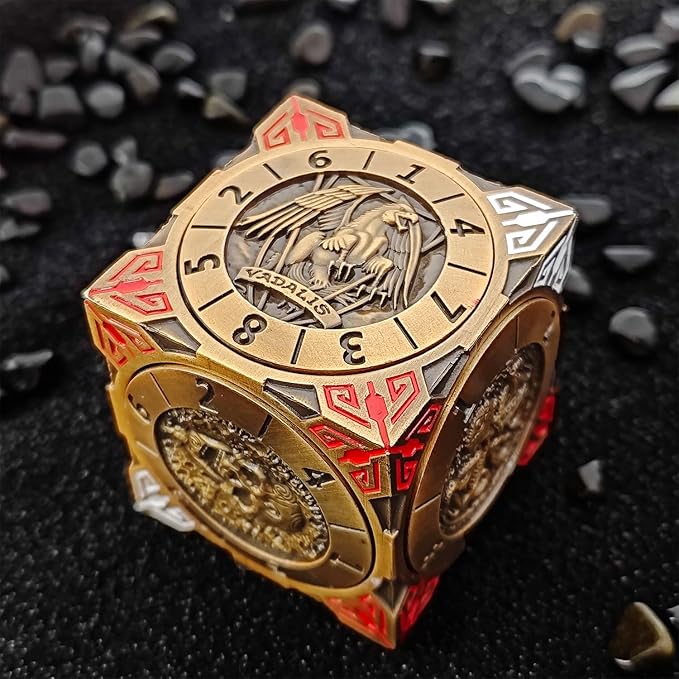 2025 New DND Spinner Dice, 7-in-1 Metal Dice Set with 3D Relief for Dungeons and Dragons Gifts, Polyhedral Roleplaying Game Dice, Fantasy D&D Tabletop RPG Accessories for DM & Player (Ancient Gold)