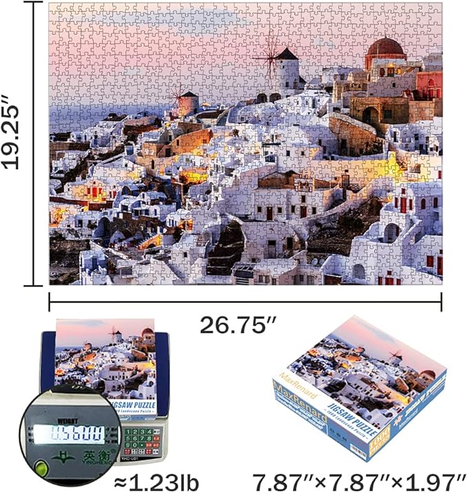 MaxRenard Game Jigsaw Puzzle 1000 Pieces for Adult Landscape Santorini Pieces Fit Together Perfectly Challenge Family Toy