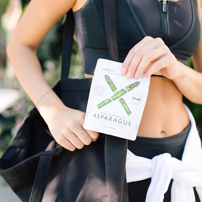 POSHI Marinated Asparagus Cuts Snack Pack | Rosemary + Oregano | Keto, Vegan, Paleo, Non GMO, Low Carb + Calorie, Gluten Free, Fully Cooked Vegetables, Gourmet, Healthy, All Natural (10 Pack, 1.34 oz)