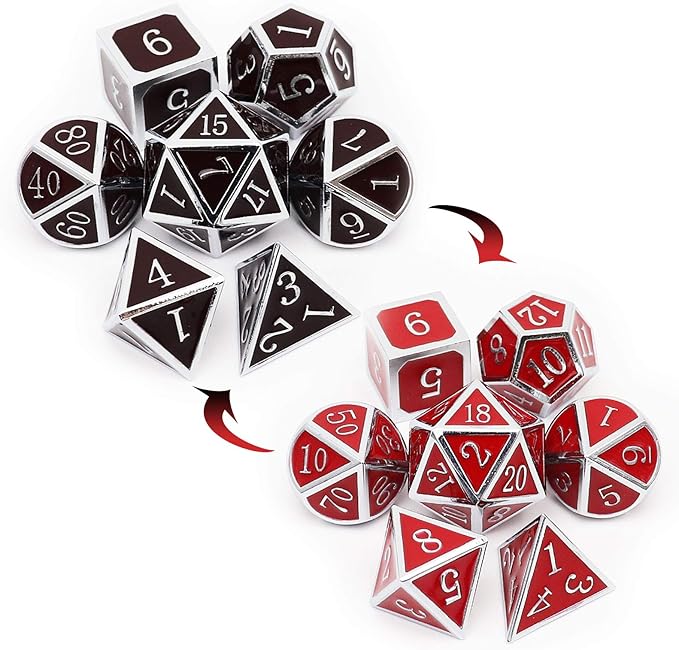 Haxtec Temperature Metal DND Dice Set Color Changing Polyhedral D&D Dice Set for RPG Dungeons and Dragons-Silver Black Red Shift