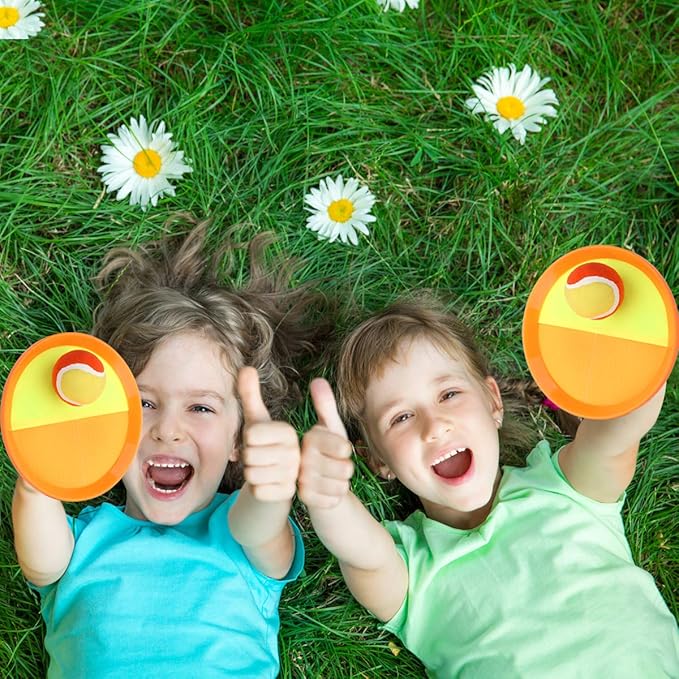 EVERICH Upgraded Toss and Catch Ball Game Set - Indoor and Outdoor Games for Kids 3-12, Beach Sand Pool Water Toy Includes 2 Paddles 2 Sticky Balls, Great Birthday Easter Gifts for Boys Girls