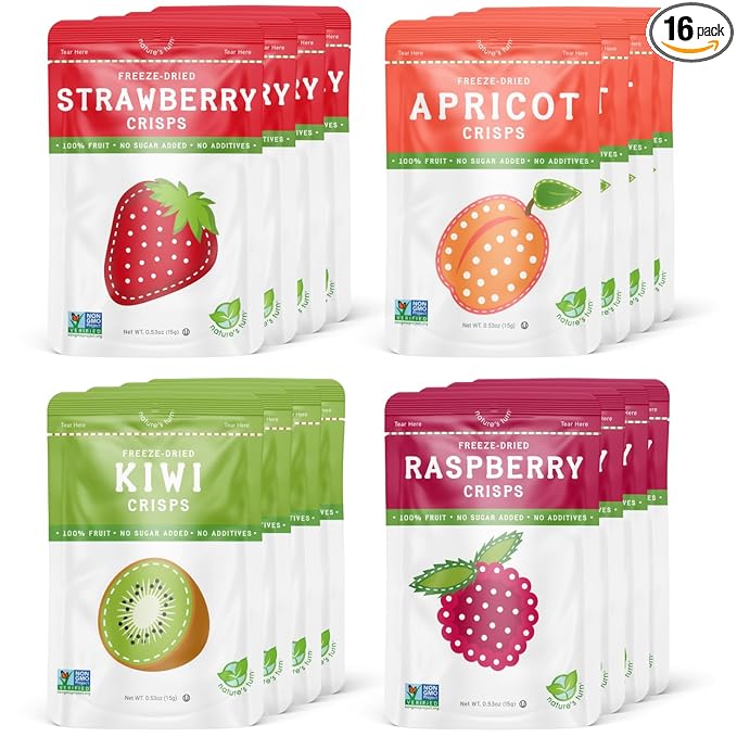 Nature’s Turn Freeze-Dried Fruit Crisps – Healthy, Gluten-Free, Crispy & Delicious, Plant-Based Snack, Ideal for Cereal, Smoothies, School Lunches, & On-the-Go, Sour Variety, Pack of 16 (0.53 oz Each)