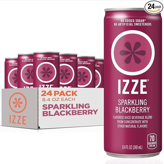 IZZE Sparkling Juice Beverage Blend, Blackberry, No Sugar Added, 8.4 FL OZ, 24 Cans