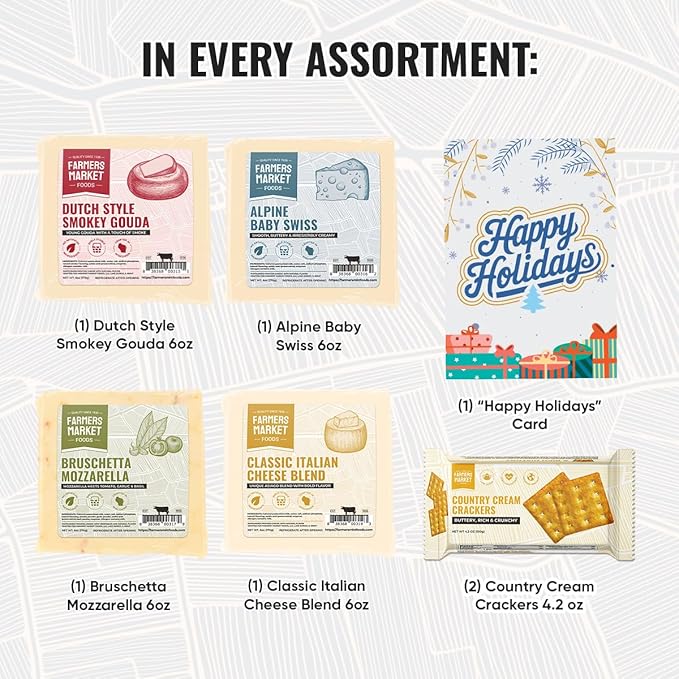 Farmers' Market Cheese Block Gift Box, Shelf Stable, Pasteurized, Locally Sourced Wisconsin, World Cheese Assortment
