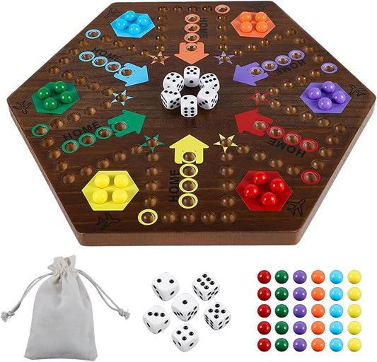 Wahoo Marble Board Game 4 and 6 Players 2 Sided Painted Thicken Wood Board Game for Family Friends Party