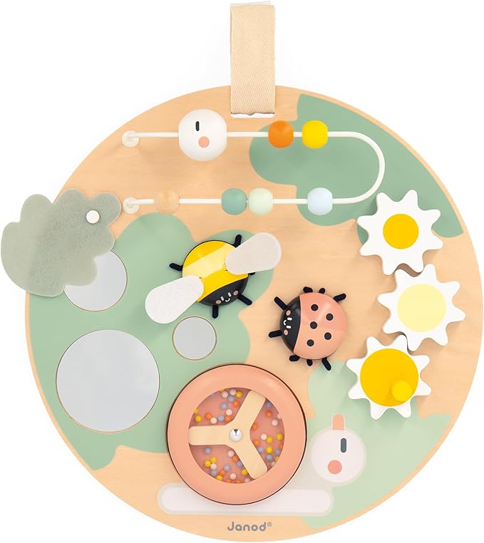 Janod Sweet Cocoon Wooden Multi-Activity Hanging Busy Board - Ages 12 Months - 3 Years - J04057