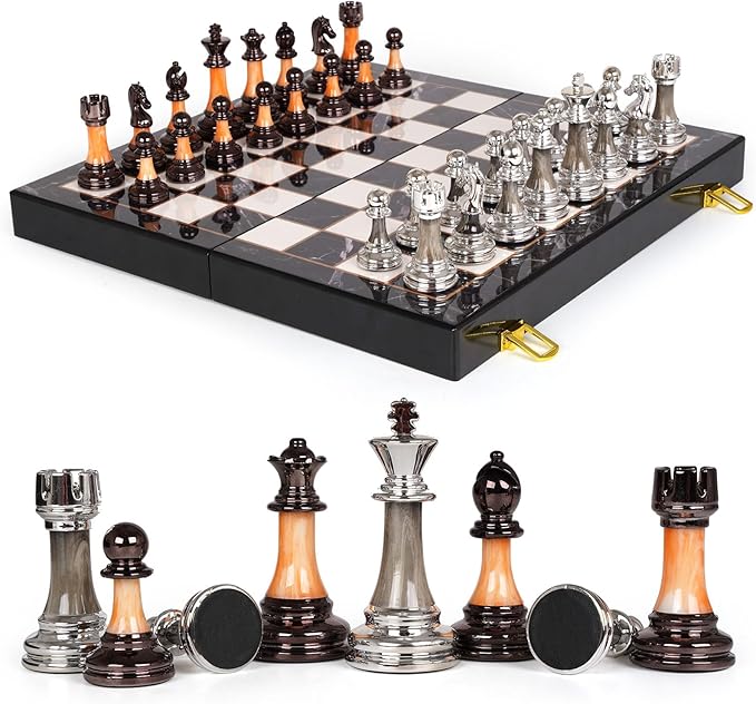 15" Large Chess Set for Adults Kids with Weighted Acrylic Chess Pieces 3.5" King & Portable Folding Marbling Wooden Chess Board Travel Chess Sets Family Board Game Gift – Elegant Classic Chess Game