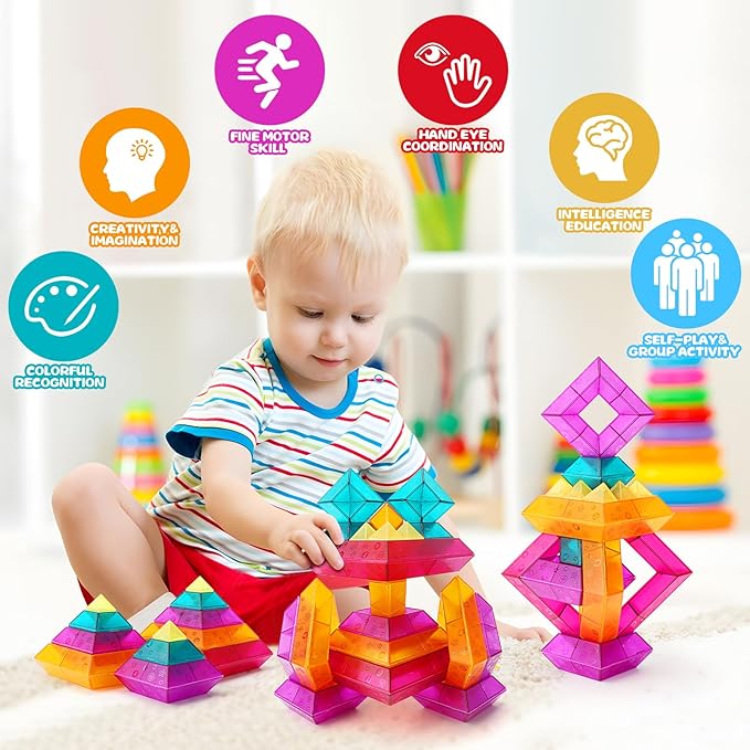 Building Block Sets for Kids 1 2 3 4 5 6 Year Old, 30 Pcs Stacking Blocks Toys for Boys Girls, STEM Preschool Learning Activities Educational Light Table Toys Gifts for Toddlers Children Age 18+ Month