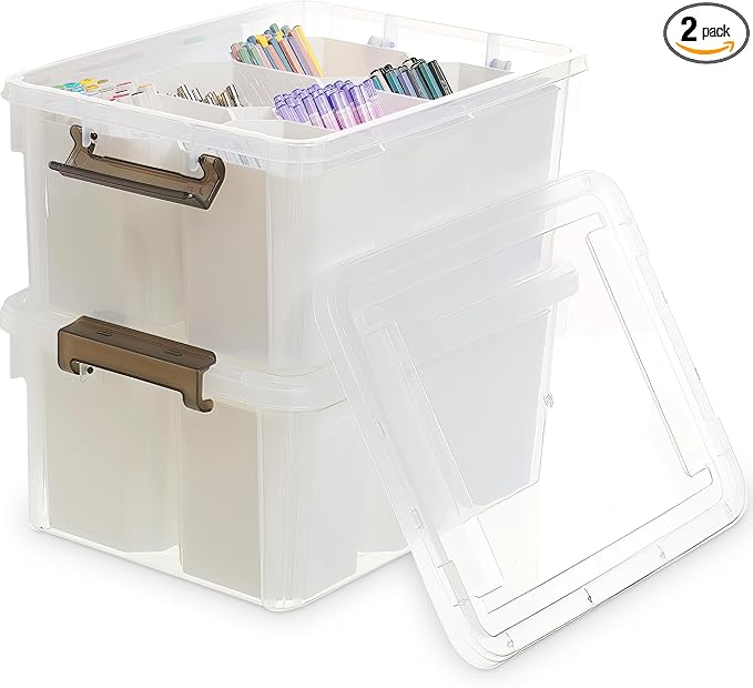 Citylife 17 QT Plastic Storage Bins Clear Storage Box with Lids Multipurpose Stackable Storage Containers for Organizing Tool, Craft, Crayon, 2 Packs