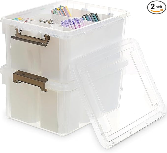 Citylife 17 QT Plastic Storage Bins Clear Storage Box with Lids Multipurpose Stackable Storage Containers for Organizing Tool, Craft, Crayon, 2 Packs