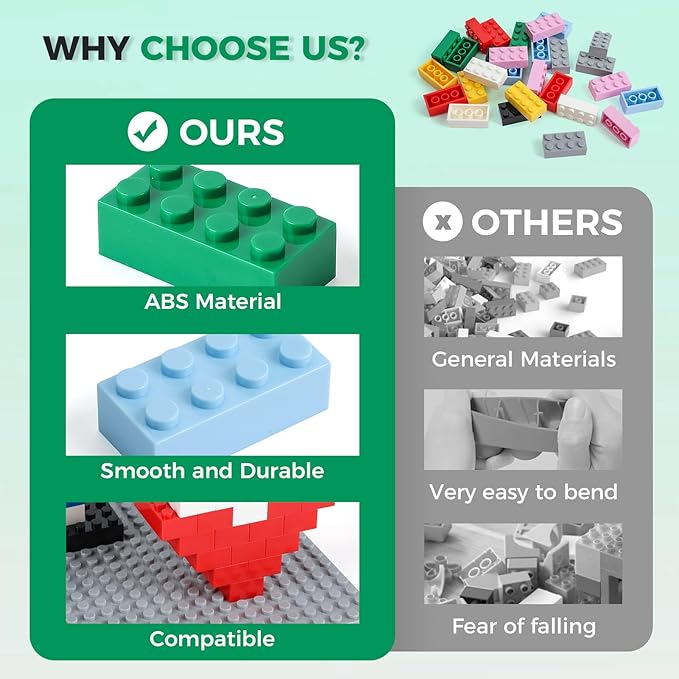 500 Piece Classic Building Bricks and 1 Gray Baseplate, 2x4 Bricks Bulk Creative Building Toys, Blocks Bulk for Kids Ages 6+, 8 Colors