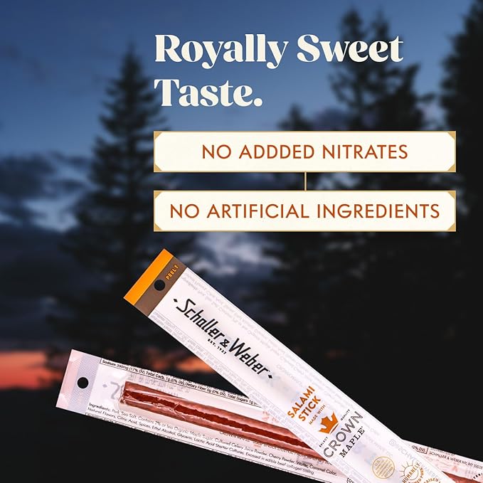 Schaller & Weber Crown Maple Salami Sticks, 0.85 Oz (Pack of 20) | Smoked Salami with Crown Maple Syrup | German Style Smoked Sausage Sticks | Gluten Free Protein Snack