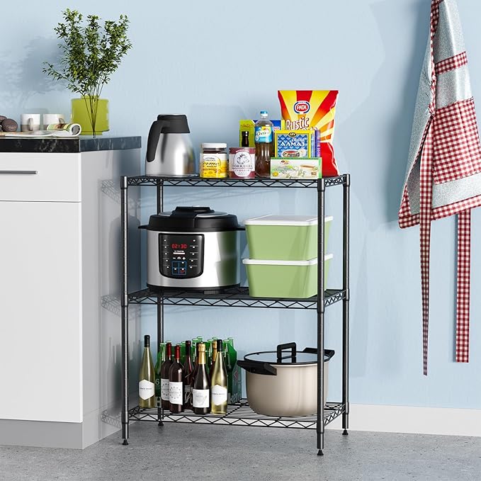 FDW 3-Shelf Adjustable,Storage Shelves Wire Shelving Shelving Unit Metal Shelves Storage Shelf,13" D x 23" W x 30" H,Black