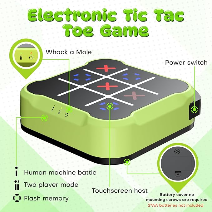 Electronic Tic Tac Toe Bolt Game, Handheld Digital Board Game Console, Electric Puzzle Game for Educational and Memory Growth, Portable Travel Games for Car Ride, Gift Ideal for Kids and Adults