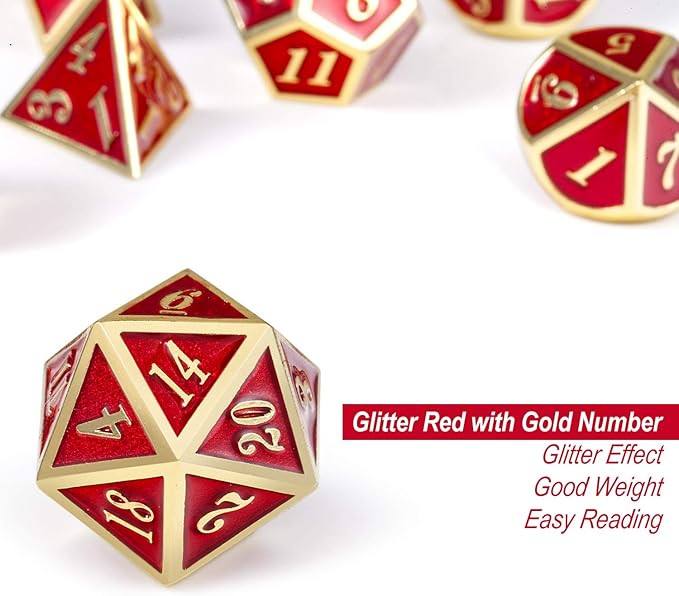 Ruby Red DND Metal Dice, DnDnD 7PCS Metallic D&D Dice Set for Dungeons and Dragons Game