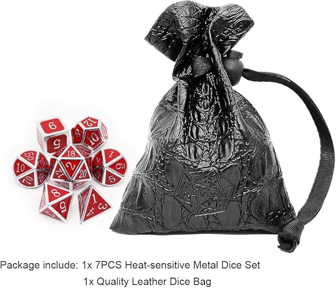 Haxtec Temperature Metal DND Dice Set Color Changing Polyhedral D&D Dice Set for RPG Dungeons and Dragons-Silver Black Red Shift