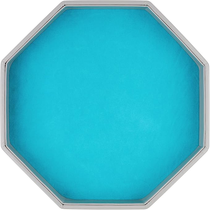Dice Rolling Tray, Blue Felt Lined PU Leather Octagon Dice Tray for Dungeon Crawler Games