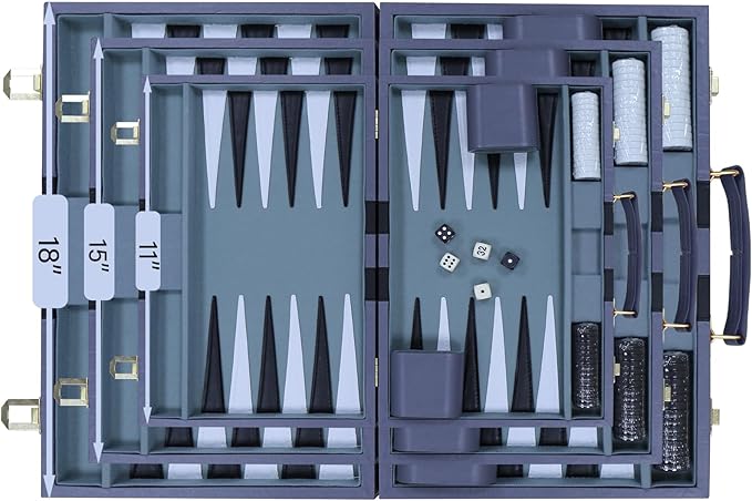 Backgammon Set - Classic Board Game with Premium Leather Case - Portable Travel Strategy Backgammon Game Set for Adults, Kids - Suitable as (11inch, Gray)