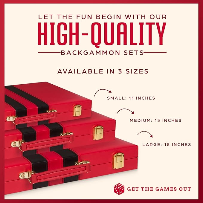 Get The Games Out Top Backgammon Set - Small Travel Size Classic Board Game Case - Best Strategy & Tip Guide (Red, Small)