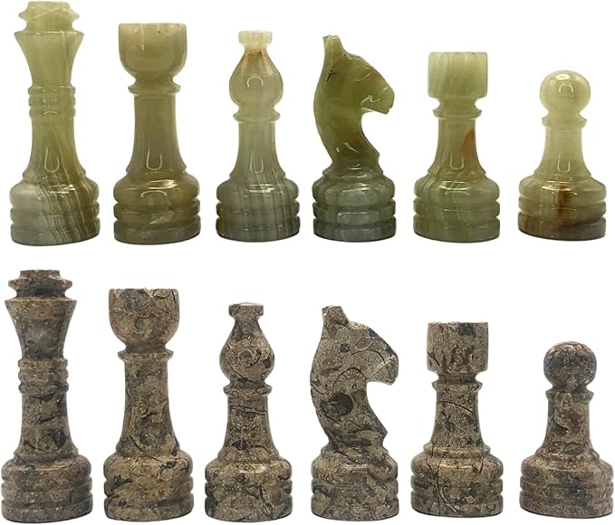 Handcrafted Premium Marble Chess Pieces Set – Elegant 32-Piece Replacement for 12-15 Inch Chess Boards Storage Box (Coral and Green)