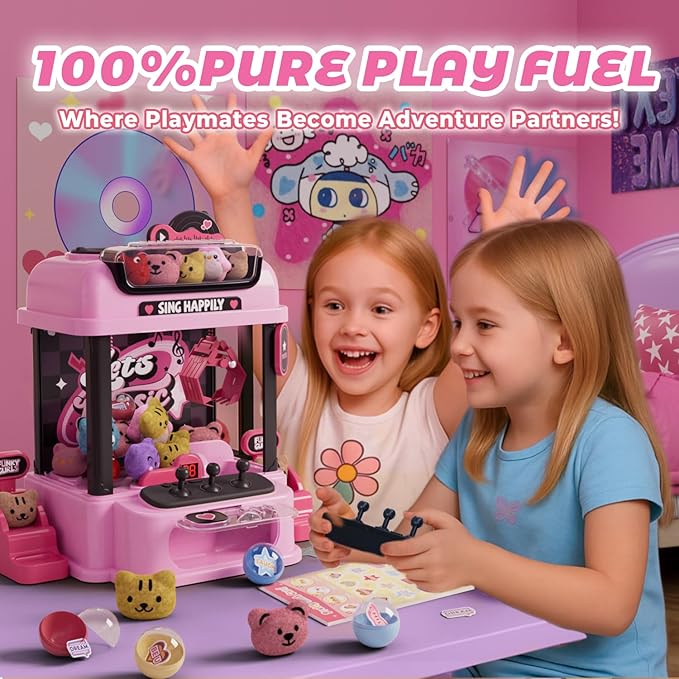 Claw Machine for Kids with Remote Control, Y2K Mini Vending Machine Toy for Girls Age 3+, Girl's Birthday Gifts with Plush Toy and Squishy, Kawaii Room Decor for Teens, Girl Age 6-8