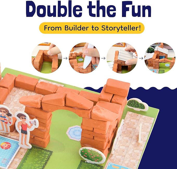 Gondola Mini Bricks - DIY Pool House, Mini Cinder Blocks STEM Toys - Construction Toys & Dollhouse Accessories for Boys & Girls - Small Brick Stem Toys for Boys Age 8-12, 200+ Pieces