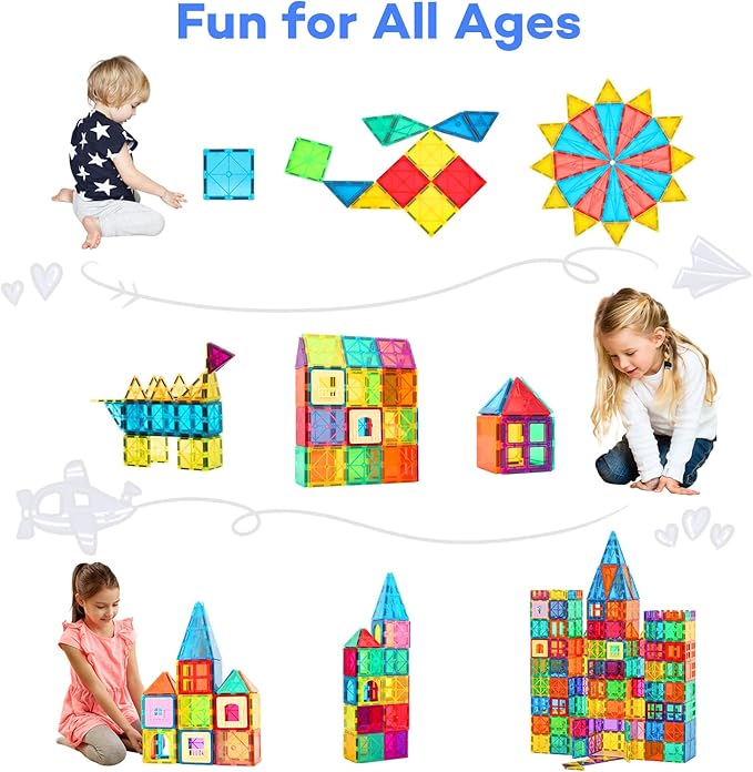 Magnetic Tiles, 63PCS Magnetic Blocks for Kids, Magnet Building Set, Construction Building Set,STEM Sensory Educational Toys Gift for Toddlers Kids 3 4 5 6 7 8 9 Year Old
