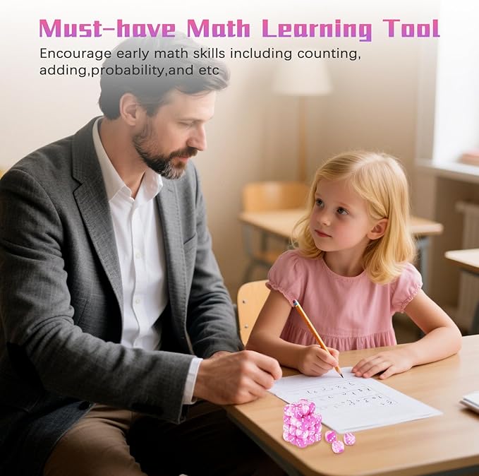 36 Pieces 12mm 6 Sided Mini Dice Set,Two Colours D6 Game Dice Set,6 Sided Standard Game Dice for Board Games Dice Games Classroom Teaching Dices Game,with Portable Gaming Box(Pink & White)