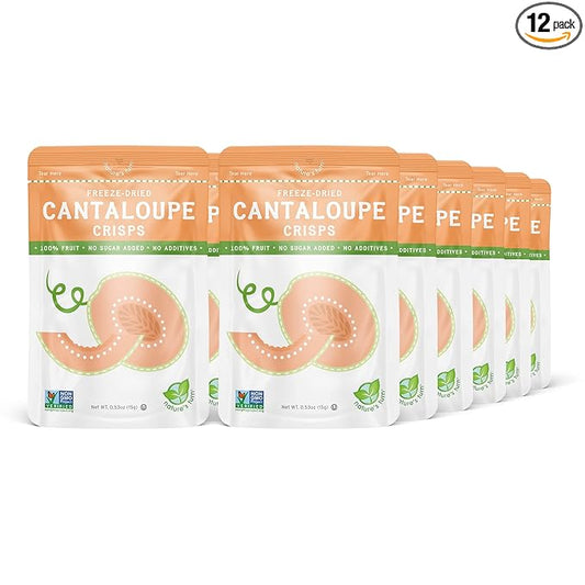 Nature’s Turn Freeze-Dried Cantaloupe Crisps – Healthy, Gluten-Free, Crispy & Delicious, Plant-Based Snack, Ideal for Cereal, Smoothies, School Lunches, & On-the-Go, Pack of 12 (0.53 oz Each)