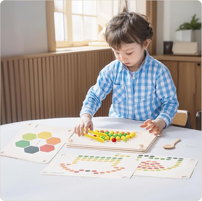 ibwaae Wooden Peg Board Beads Game Color Matching Toys for Toddlers Counting Toy for Preschoolers Learning Montessori Toys Fine Motor Math Gift for Girls and Boys