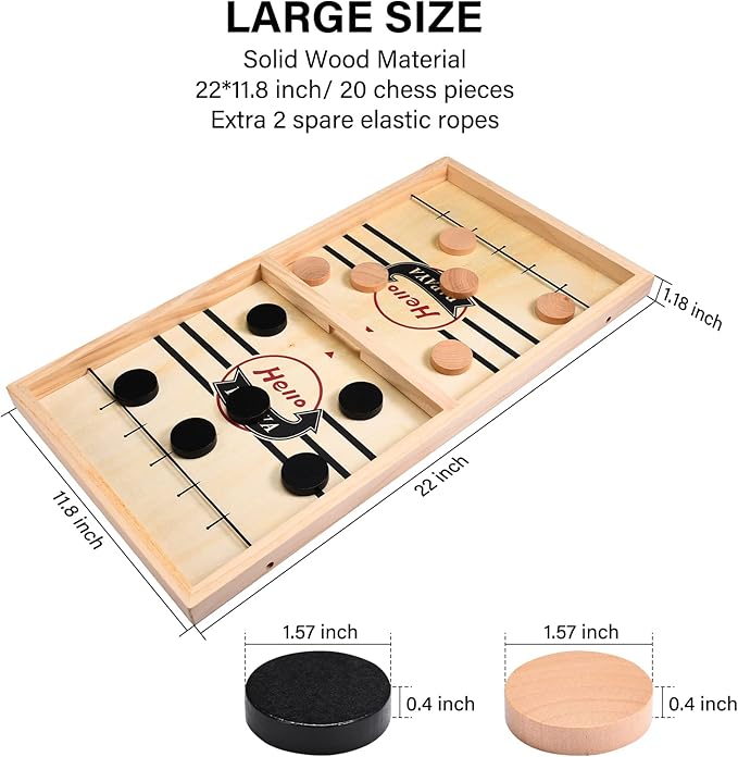 Fast Sling Puck Game - Test Your Speed and Accuracy with This Fast-Paced Wooden Air Hockey Desktop Battle Board Game - Guaranteed Fun Gifts for Family Night or Friends Party