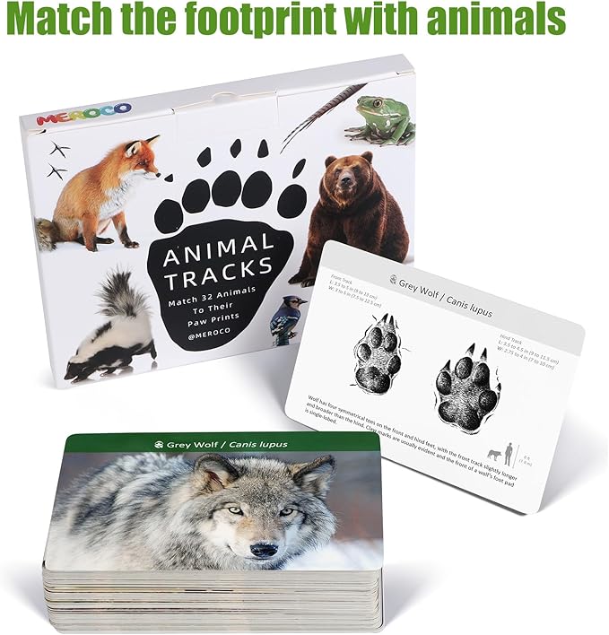 MEROCO Forest Animals Tracks Cards for Kids,Animal Tracks Matching Game Flash Cards,Homeschool Animal Games Kids Learning Educational Toys Preschool Autism Learning Materials